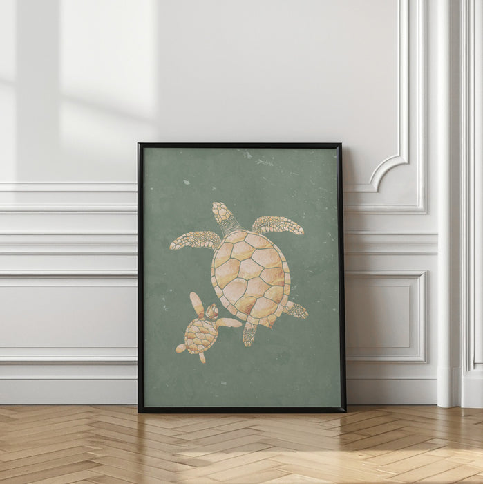 Gold Sage Green Turtles Framed Art Wall Decor