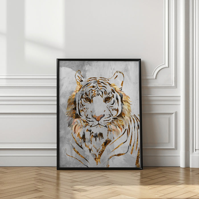 Golden Tiger and Concrete Framed Art Modern Wall Decor