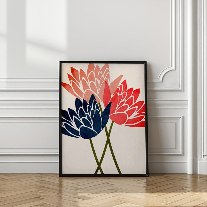 Three Dancing Blossoms Framed Art Modern Wall Decor