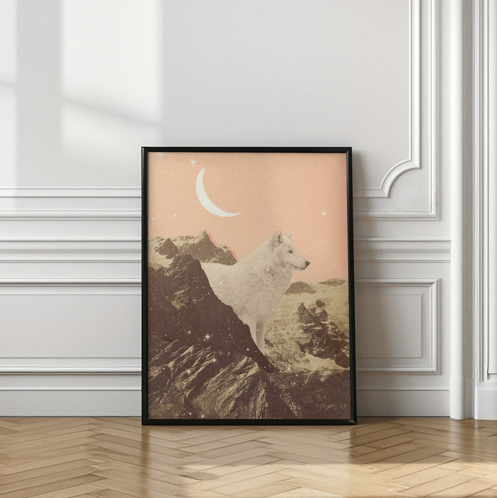 Giant White Wolf In Mountains Framed Art Wall Decor