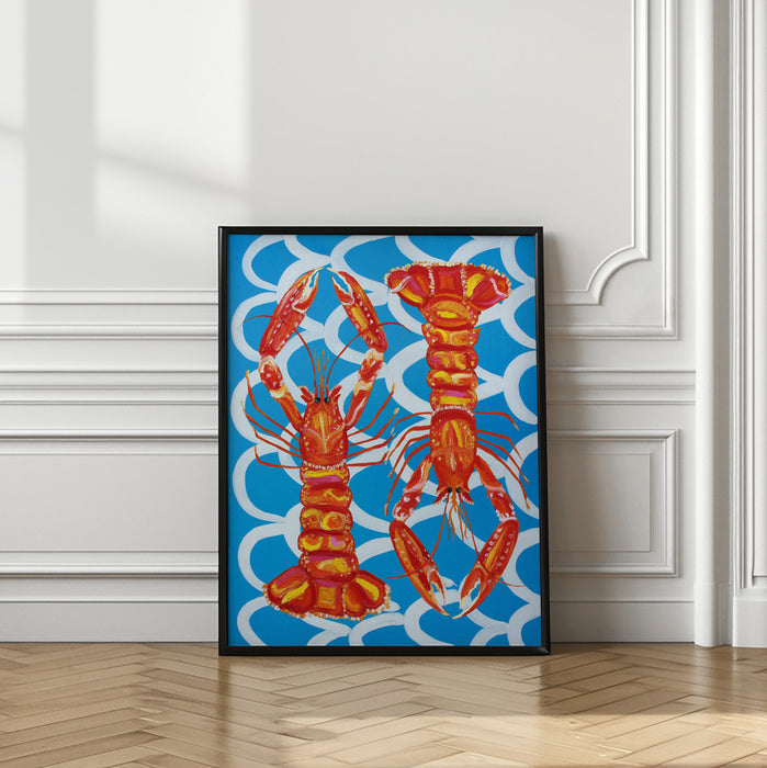 Langoustines On Blue Framed Art Wall Decor