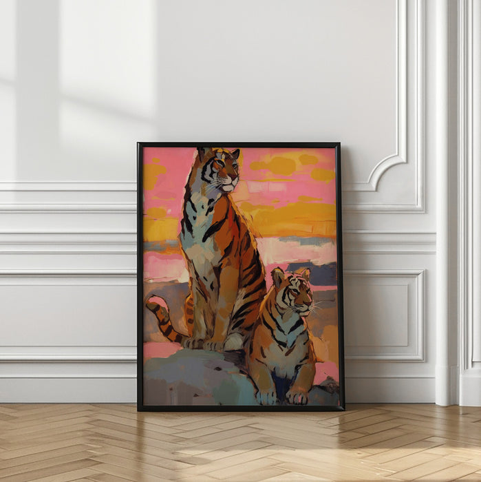 Tigers At Sunset Framed Art Wall Decor