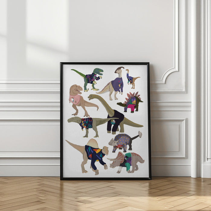 Dinosaurs In 80s Jumpers Framed Art Wall Decor