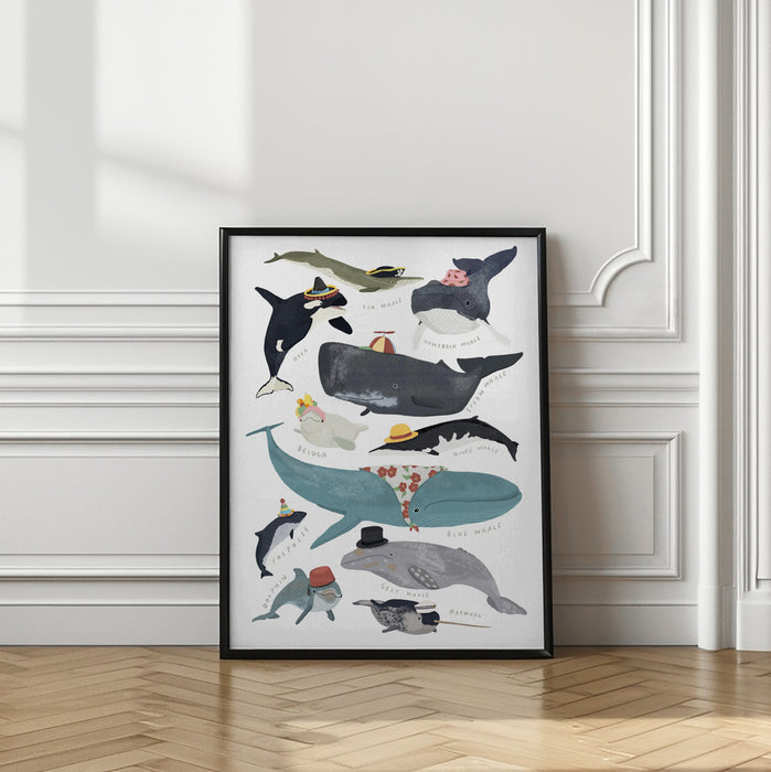 Whales In Hats Framed Art Wall Decor