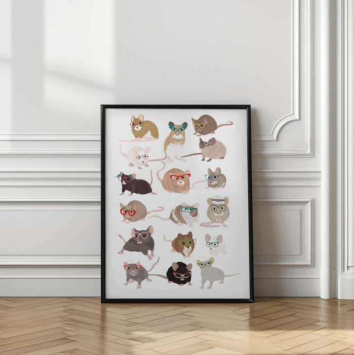 Mice In Glasses Framed Art Wall Decor