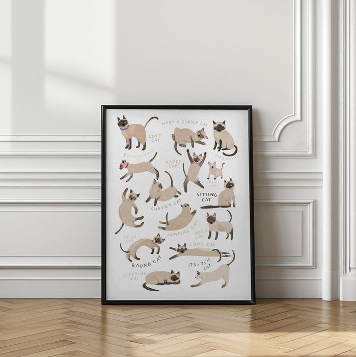 Siamese Cat Print Framed Art Wall Decor