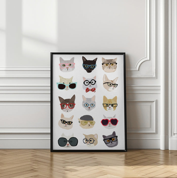 Cats With Glasses Framed Art Wall Decor