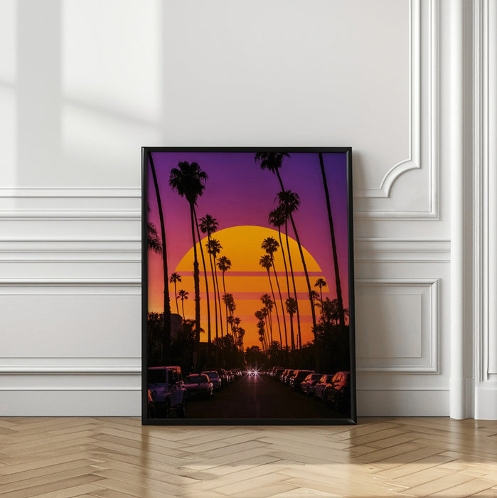 Retro Sunset Framed Art Modern Wall Decor