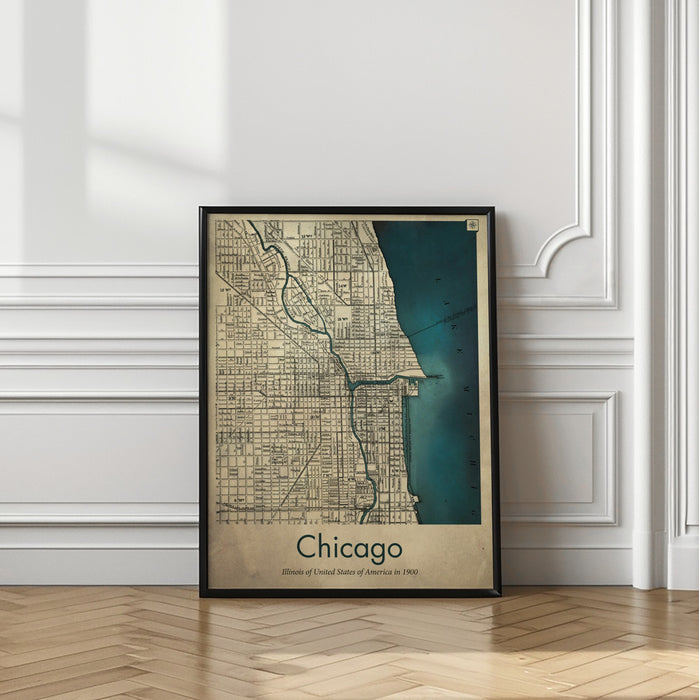 Chicago map Framed Art Modern Wall Decor