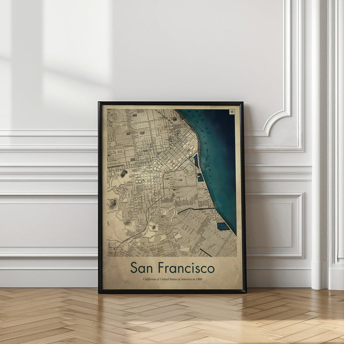 San Francisco retro map Framed Art Wall Decor