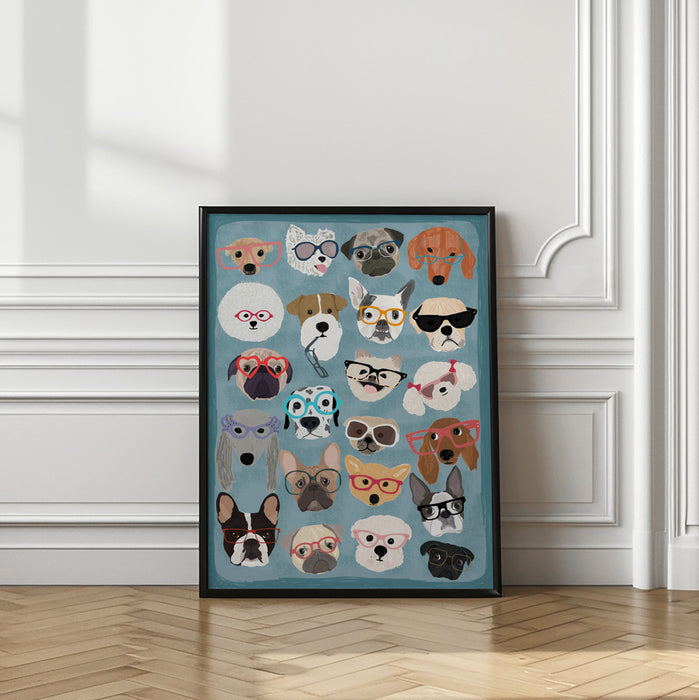 Puzzle Dogs In Glasses Framed Art Wall Decor