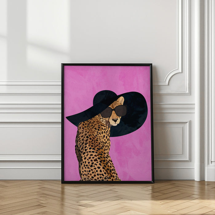 Cheetah Hat Pink Framed Art Wall Decor