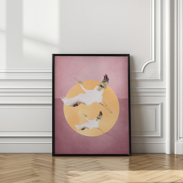 Pink Gold Crane Framed Art Wall Decor