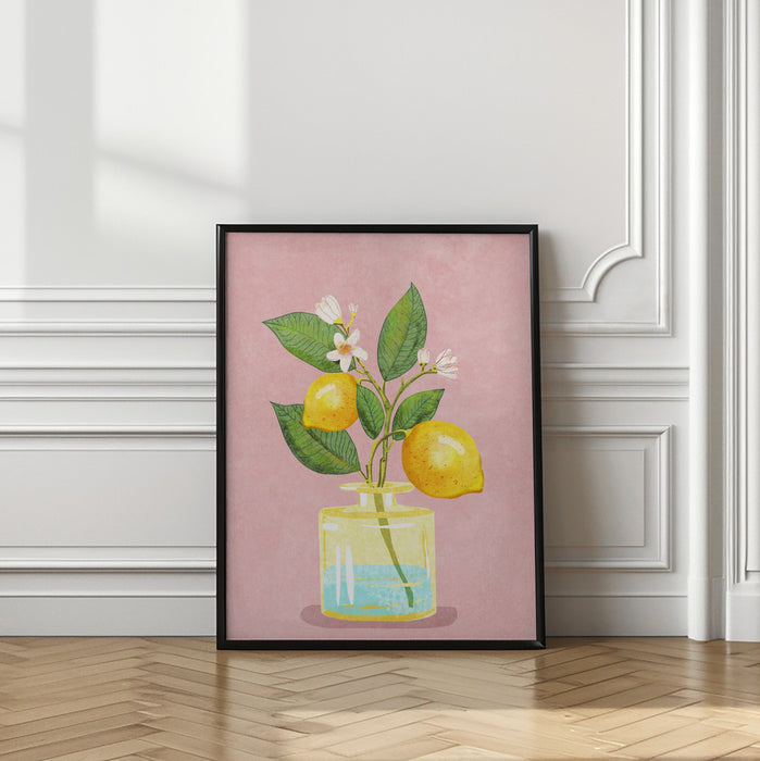 Lemon Bunch In Vase Framed Art Modern Wall Decor