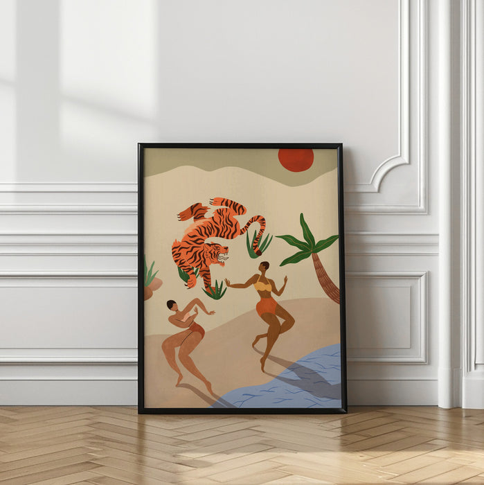 Dancing Tiger Framed Art Modern Wall Decor