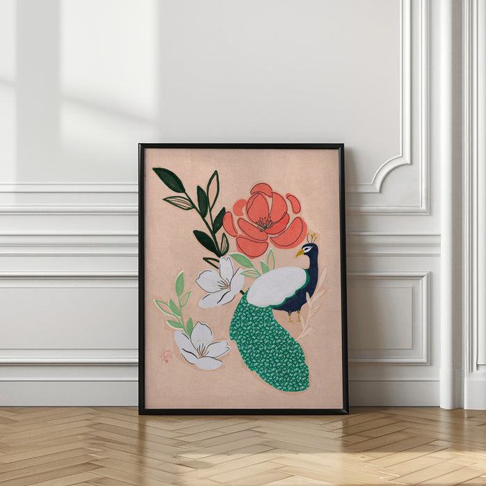 Peacock and Florals Erum Khalili Framed Art Wall Decor