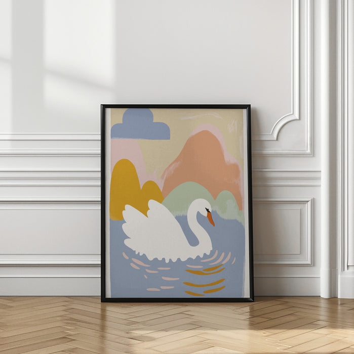 Swan In Lake Framed Art Modern Wall Decor