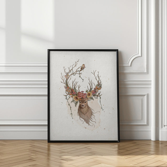 Deer and flowers Framed Art Wall Decor