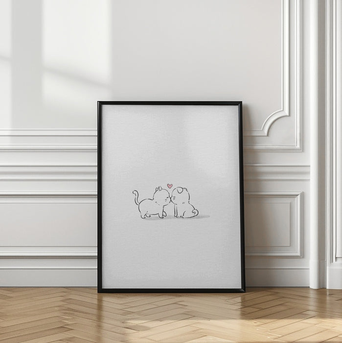 Cat and Dog In Love Framed Art Wall Decor