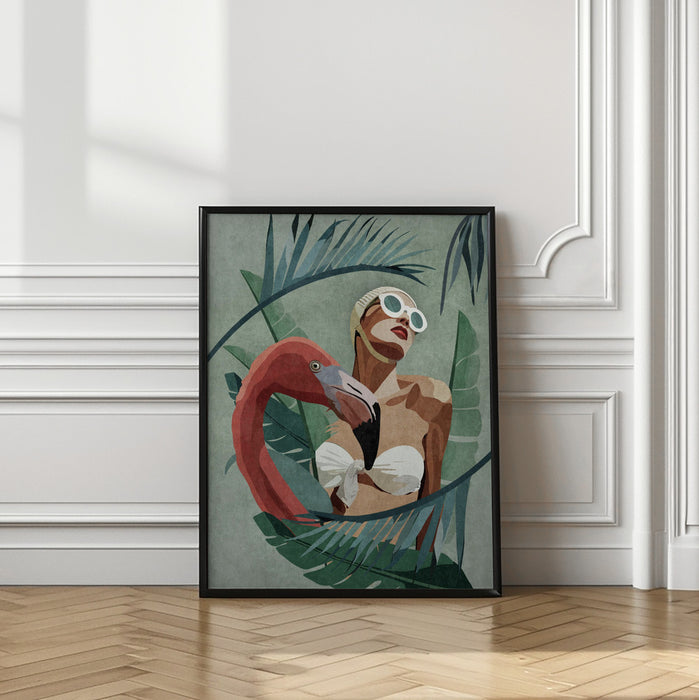 Flamingo Lady Framed Art Wall Decor