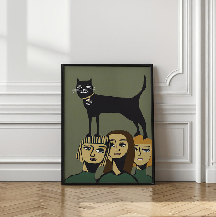 Black Cat Rules Framed Art Modern Wall Decor