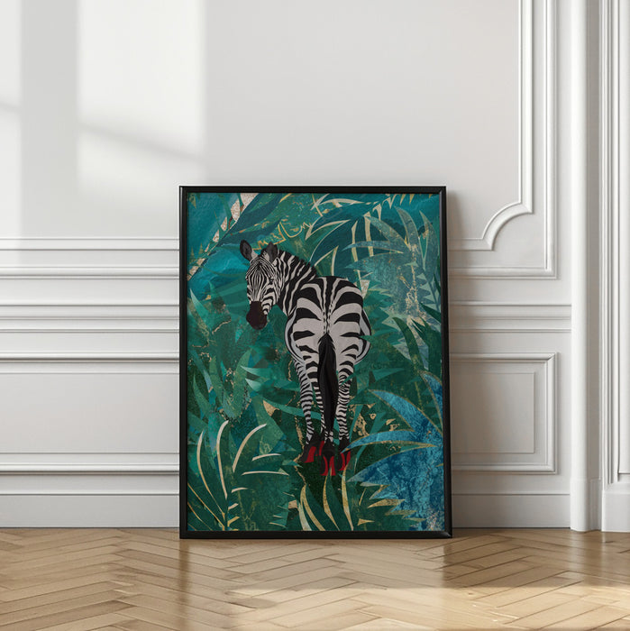 Zebra wearing heels in the jungle Framed Art Wall Decor