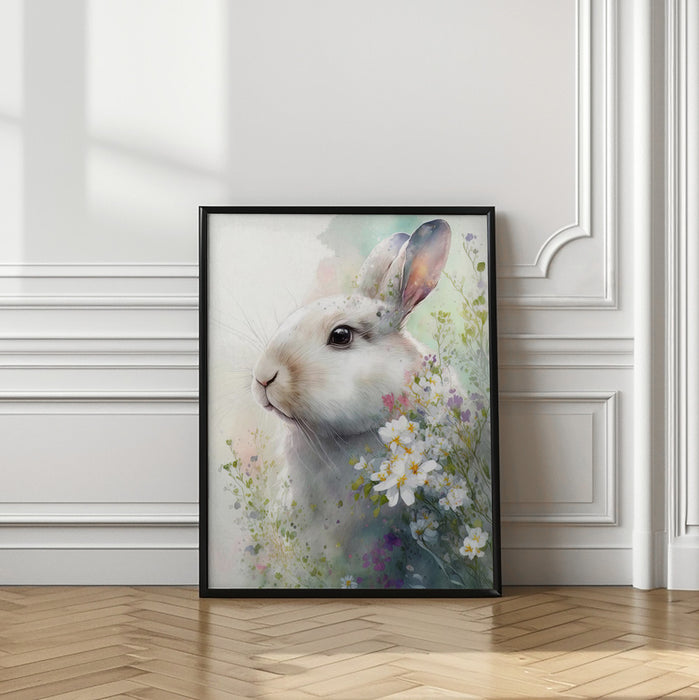 Rabbit and Flowers 1 Framed Art Wall Decor