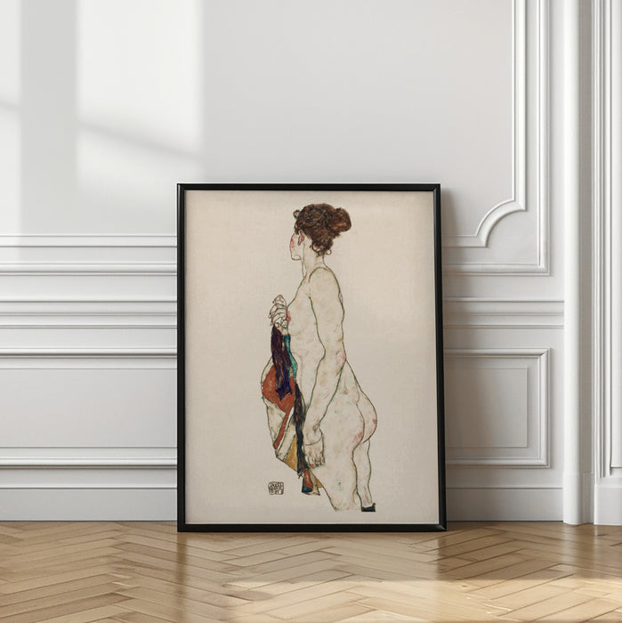 Standing Nude Woman With a Patterned Robe 1917 Framed Art Wall Decor