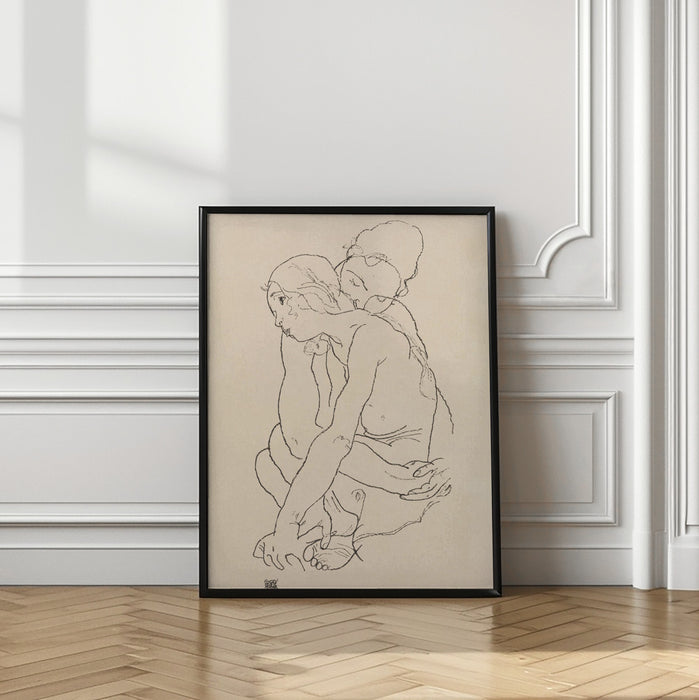 Woman and Girl Embracing 1918 Framed Art Wall Decor