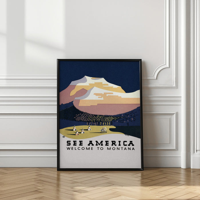 See America. Welcome To Montana (1936) Travel Poster By Richard Halls Framed Art Modern Wall Decor