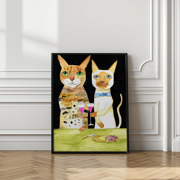 Cats Drinking Best Friends Framed Art Wall Decor