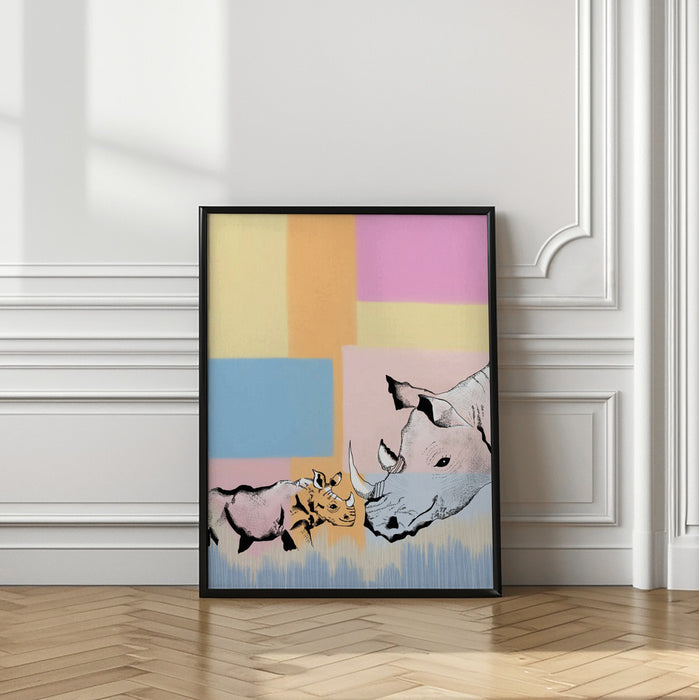 Mama Rhino and baby Framed Art Wall Decor