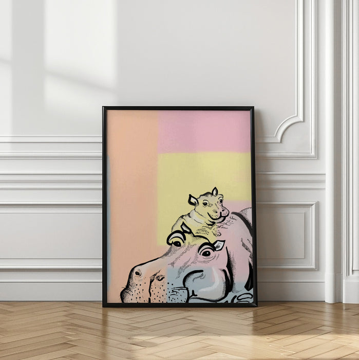 Mama hippo and baby Framed Art Wall Decor