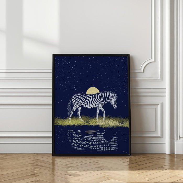 Zebra Waterhole Moonrise Framed Art Wall Decor