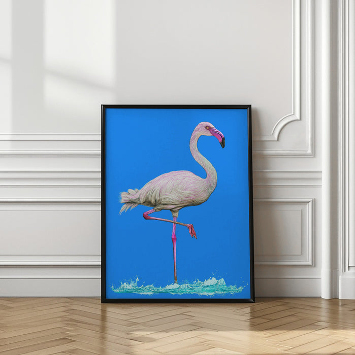 Flamingo in water blue sky Framed Art Wall Decor