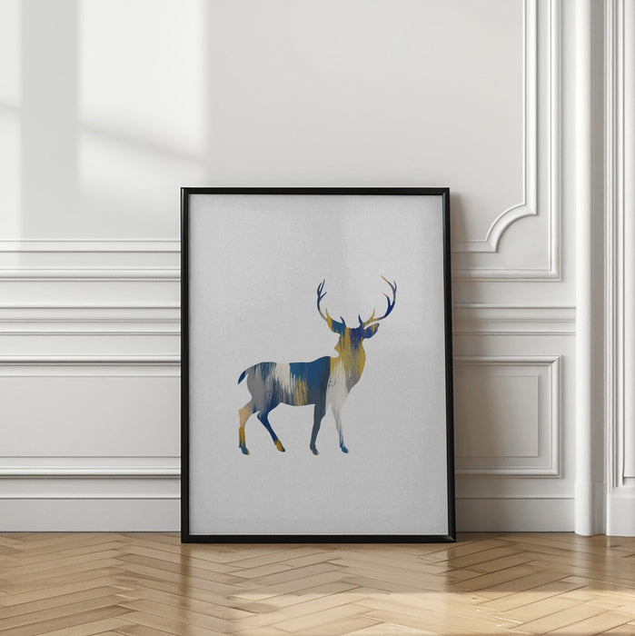 Blue & Yellow Deer Framed Art Modern Wall Decor