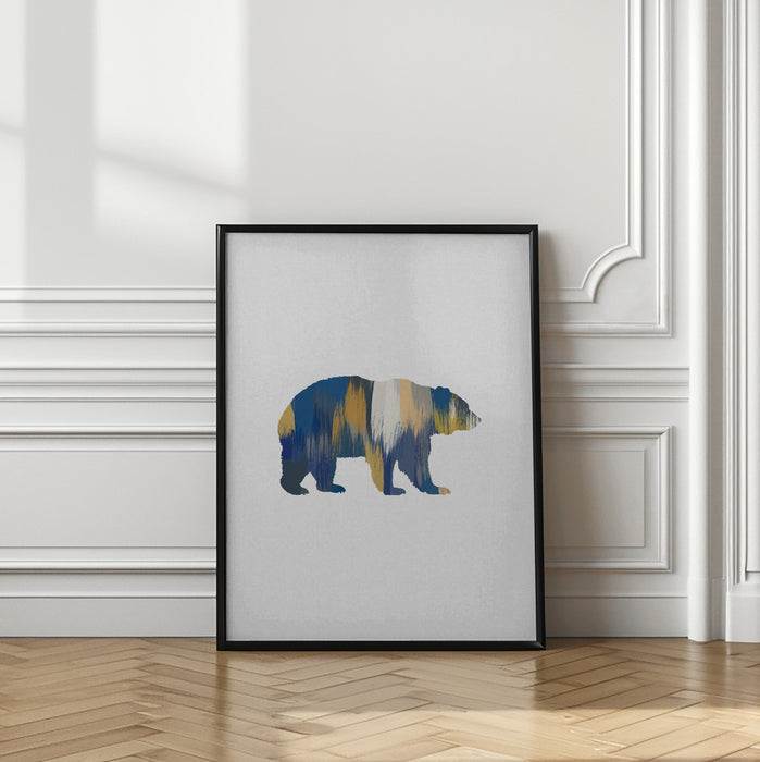 Bear Blue & Yellow Framed Art Modern Wall Decor