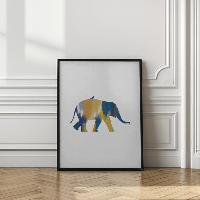 Blue & Yellow Elephant Framed Art Modern Wall Decor