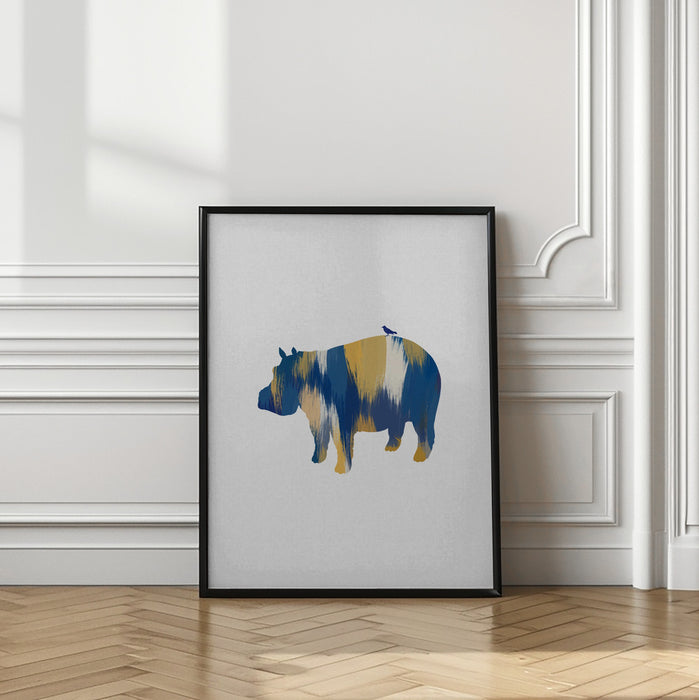 Blue & Yellow Hippo Framed Art Wall Decor