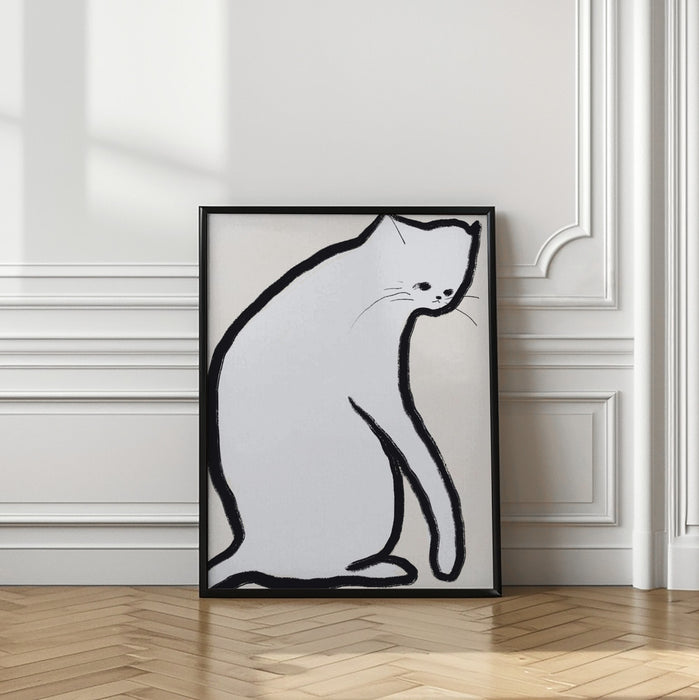 White cat Framed Art Wall Decor