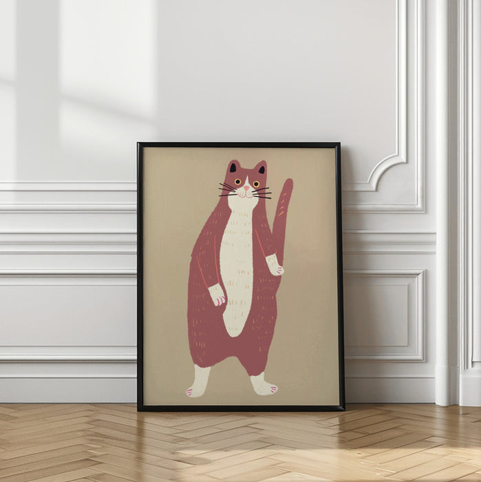 Brown and white cat Framed Art Modern Wall Decor