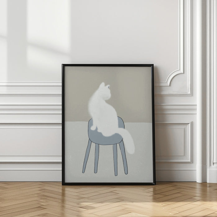 White feline Framed Art Wall Decor