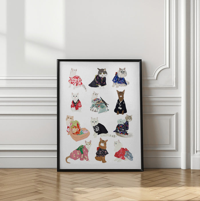 Cat In Kimono Framed Art Wall Decor