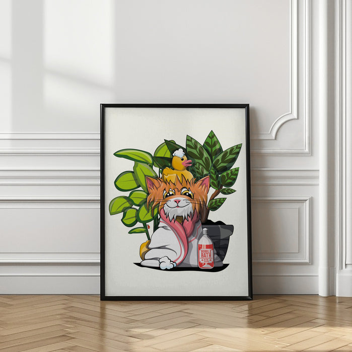 Kitten Cat In Bath Towel Framed Art Modern Wall Decor