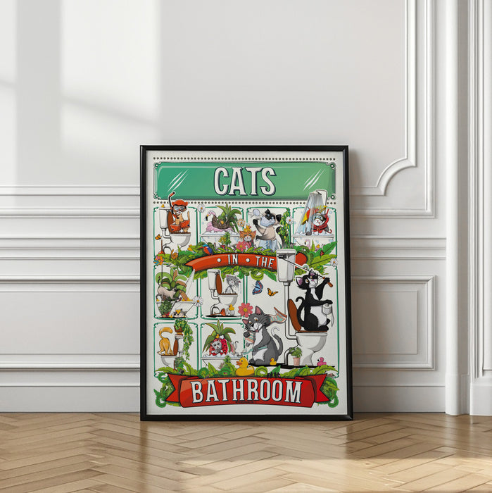 Cats In the Bathroom Framed Art Wall Decor