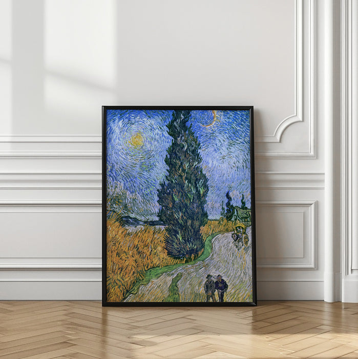 Vincent Van Gogh's Road With Cypress and Star 1890 Framed Art Wall Decor