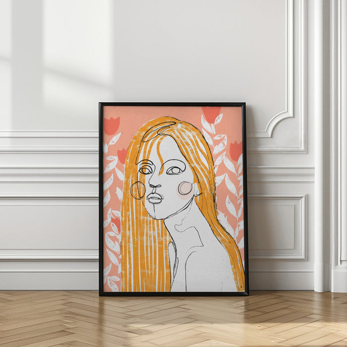 The Tulip Girl (Peach) Framed Art Modern Wall Decor