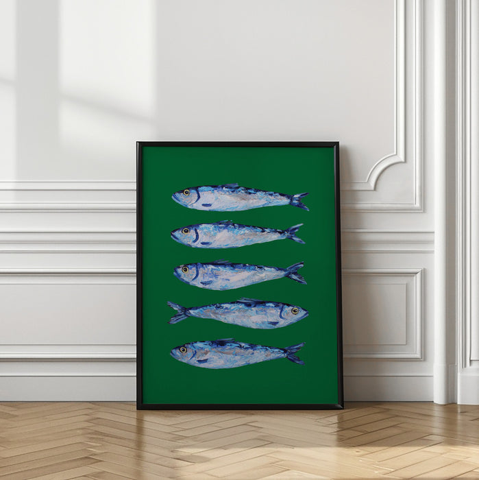 Sardines Forest Green Framed Art Modern Wall Decor