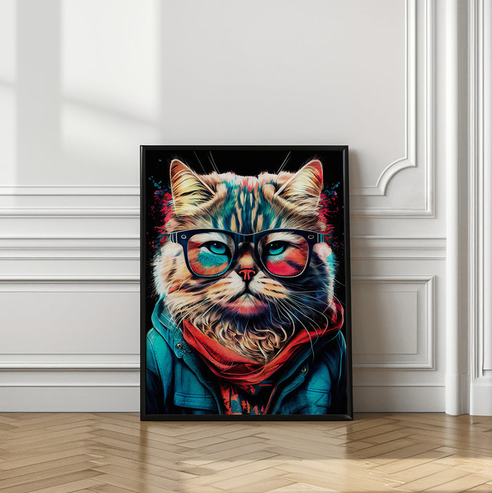 Hipster cat animal art Framed Art Modern Wall Decor