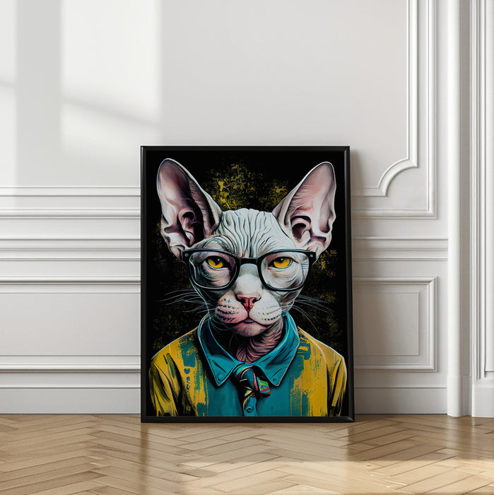 Hipster cat animal art Framed Art Modern Wall Decor